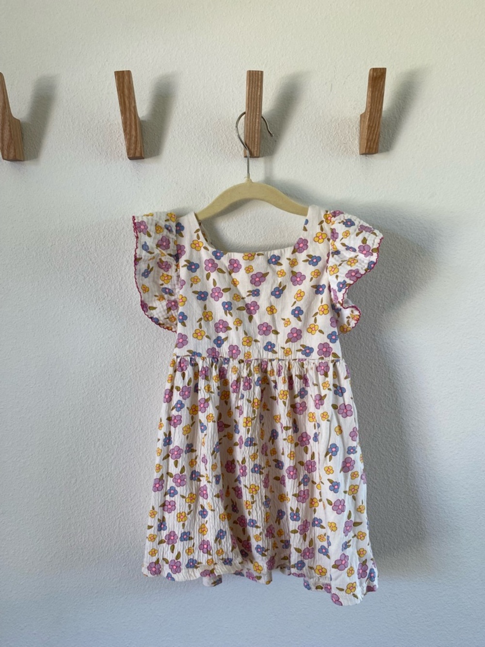 Girls Floral Cotton Dress in White with Pink & Yellow Flowers